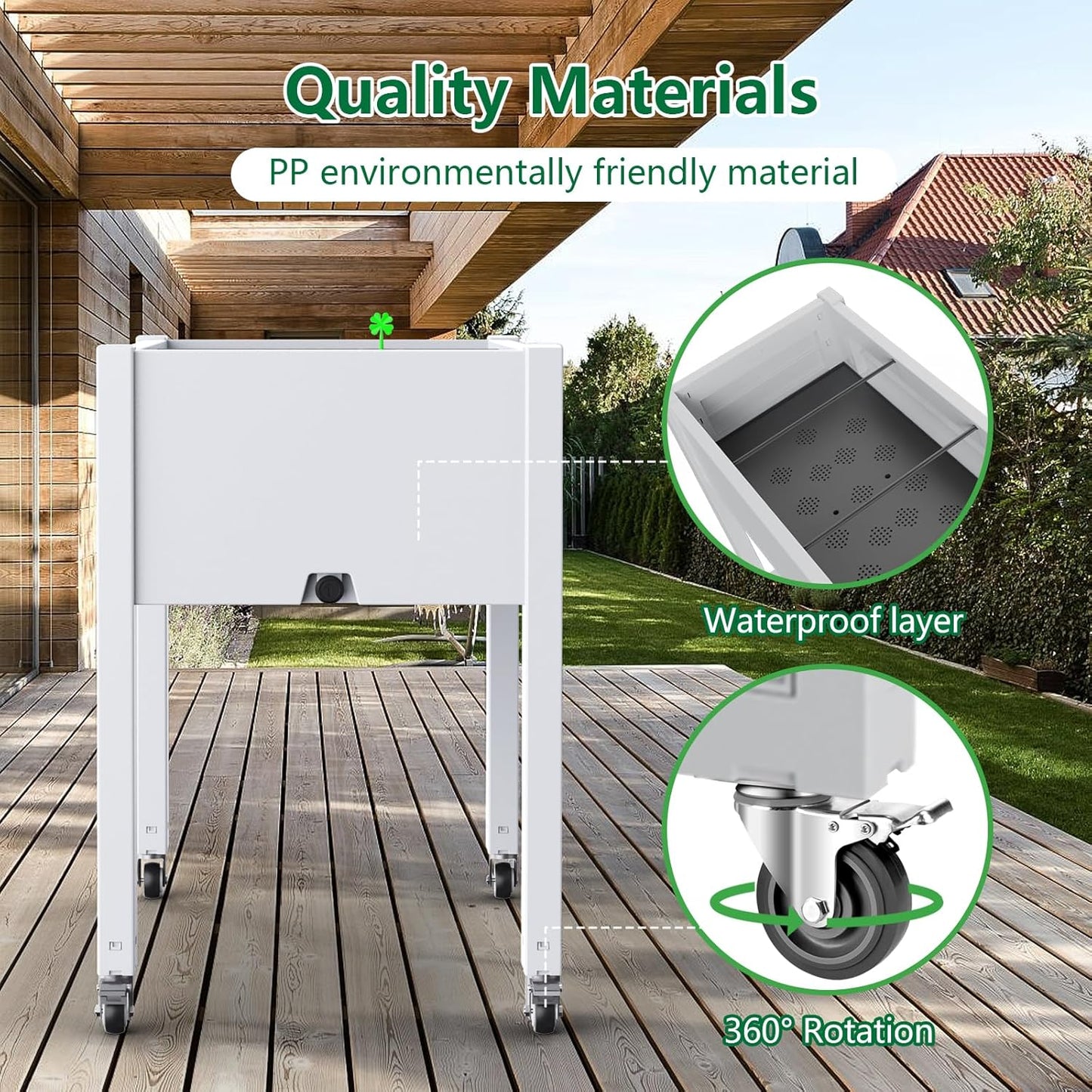 Horticulture Raised Garden Bed with Legs, Divisible Raised Resin Planter Box for Backyard, Patio, Balcony, with 4 Legs, 4 Swivel Lockable Wheels(Ashen,30.04 * 17.72 * 28.9)