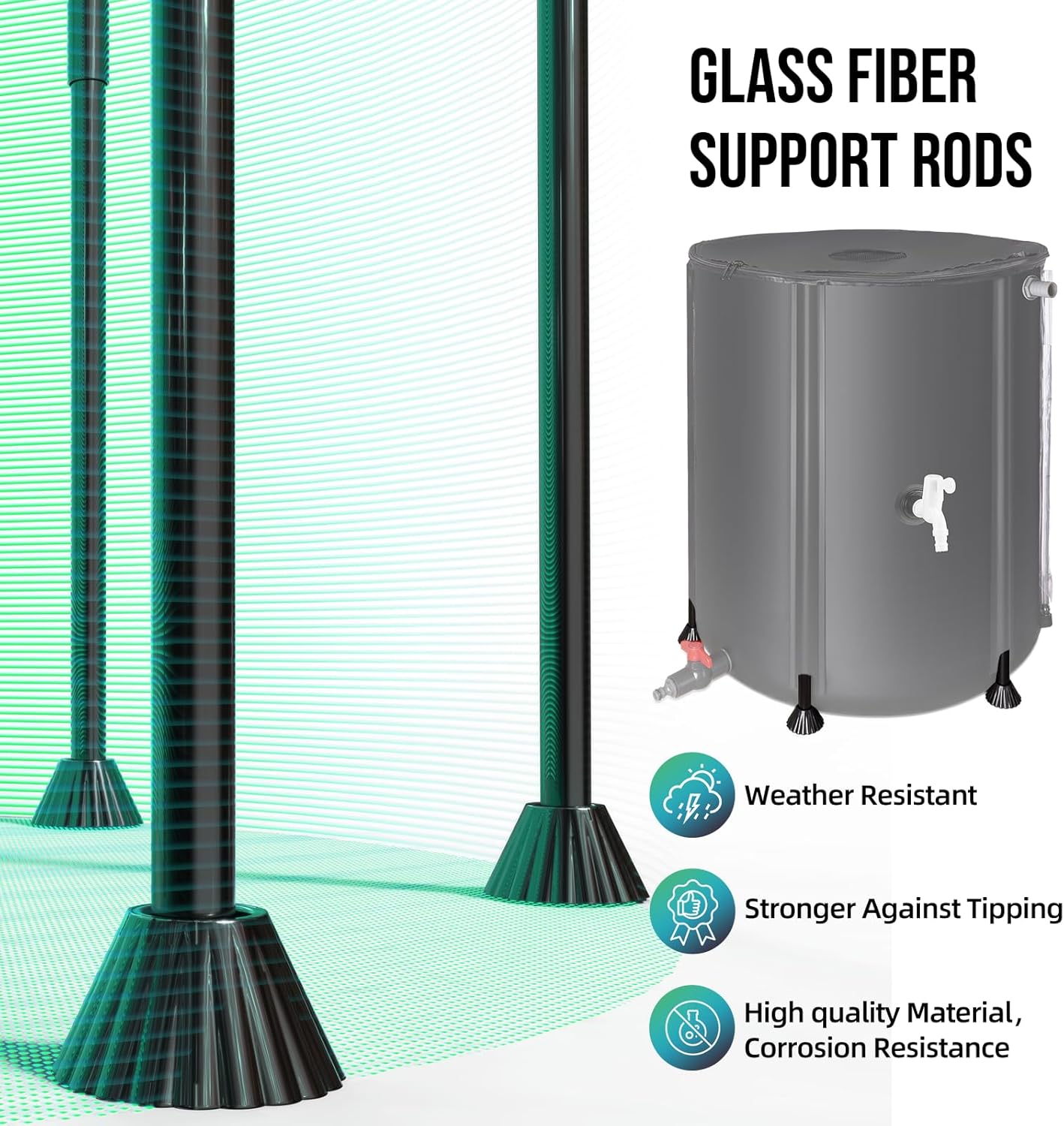 Collapsible Rain Barrel Water Collection System - 53 Gallon Portable Water Storage Tank,Foldable Rainwater Collect System Downspout, Water Catcher Container with Filter, Spigots＆Overflow Kit,Black