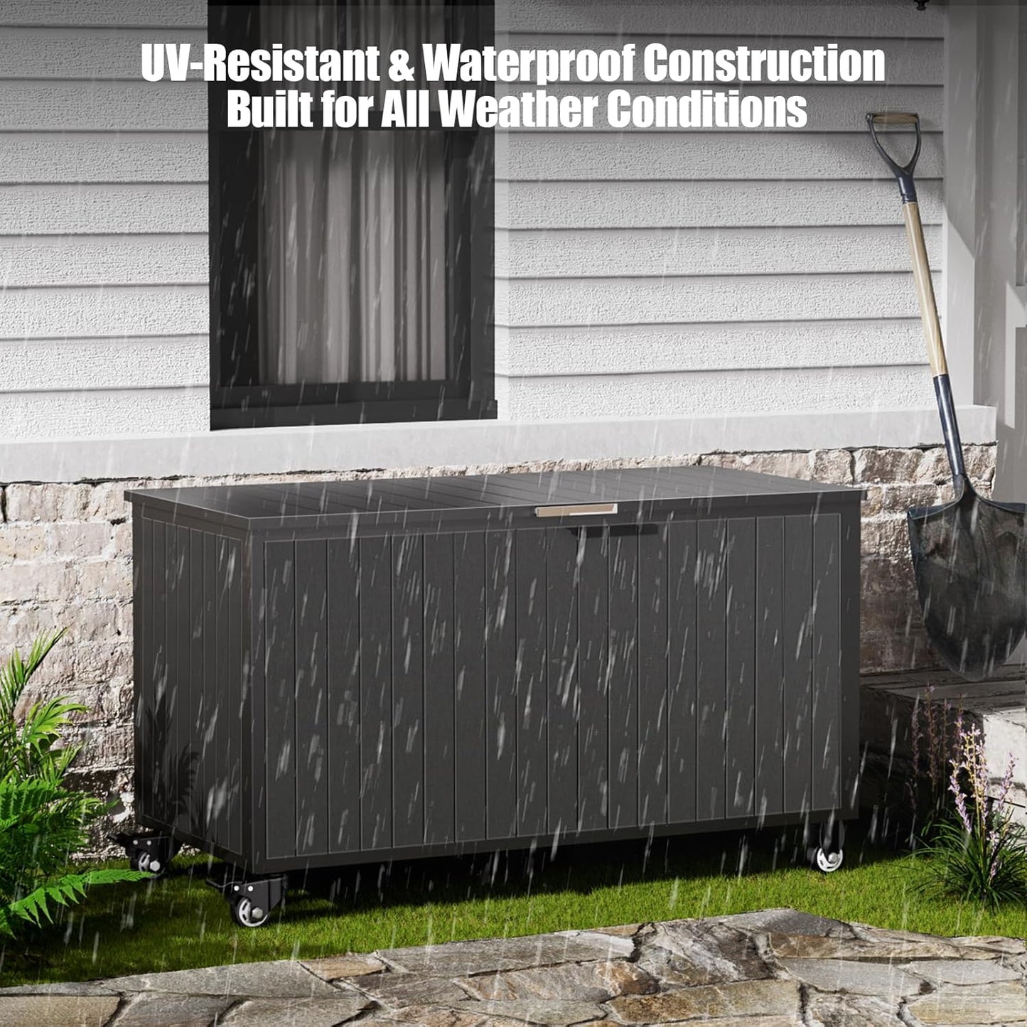 Outdoor Storage Box with Wheels 135 Gallon, Mobile Waterproof Aluminum Deck Box, UV Resistant Patio Storage Box with Lid for Patio Furniture, Garden Tools (Black)