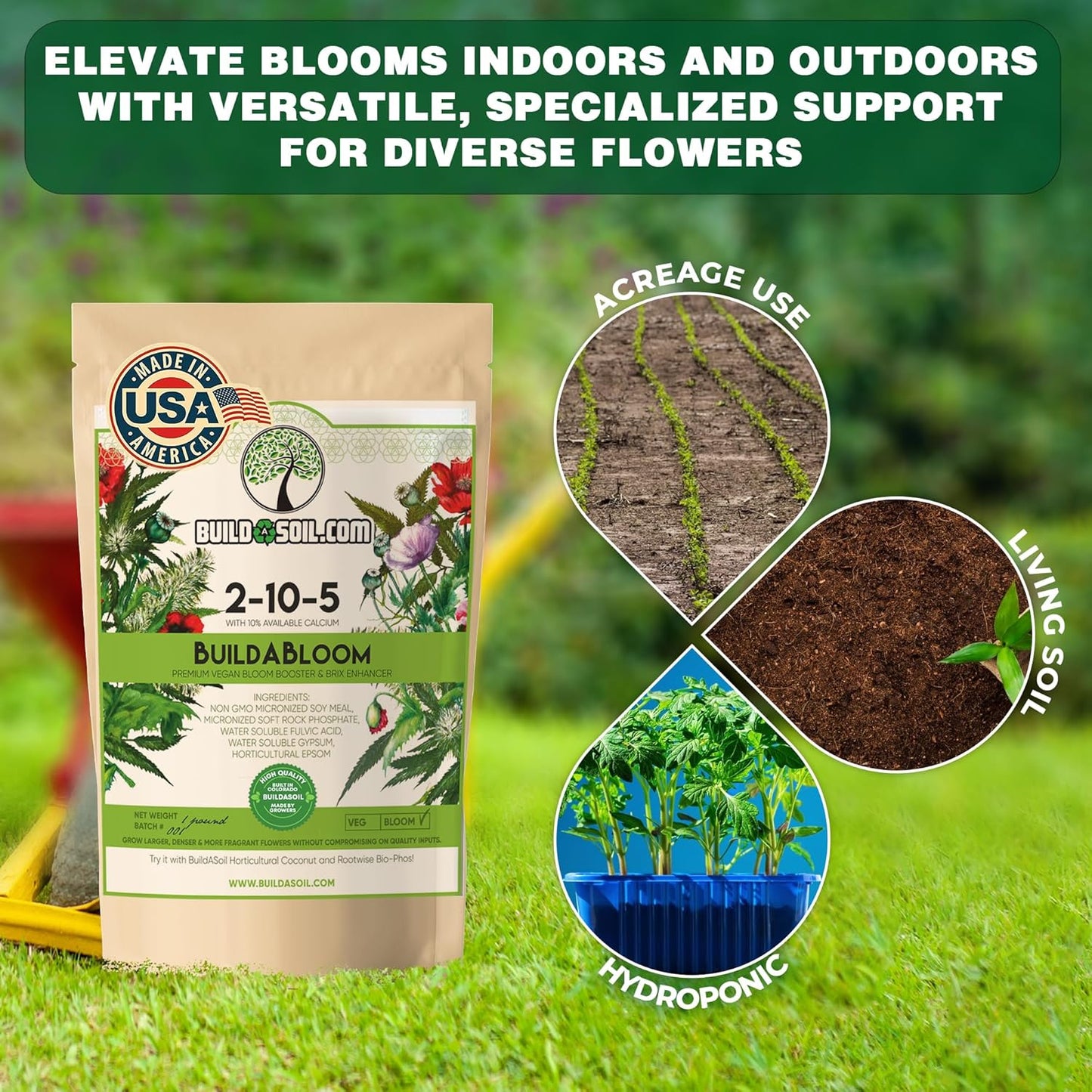 BuildASoil Vegan Bloom Booster & Flower Fertilizer – Organic Hydrangea & Rose Fertilizer Plant Food, Bloom Booster Fertilizer for Outdoor Gardens & Houseplants – Natural Soil Flower Food, 5 LB Bag