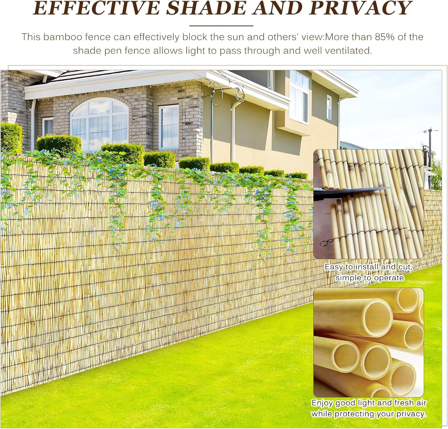 Natural Reed Fencing Rolls: Privacy Bamboo Fence 3/4/5/6ft High Roll Reed Screen, Decorative Bamboo Fencing for Outdoor Balcony Patio Garden Backyard,with Cable Zip Ties(Nature, 5x16.4ft)