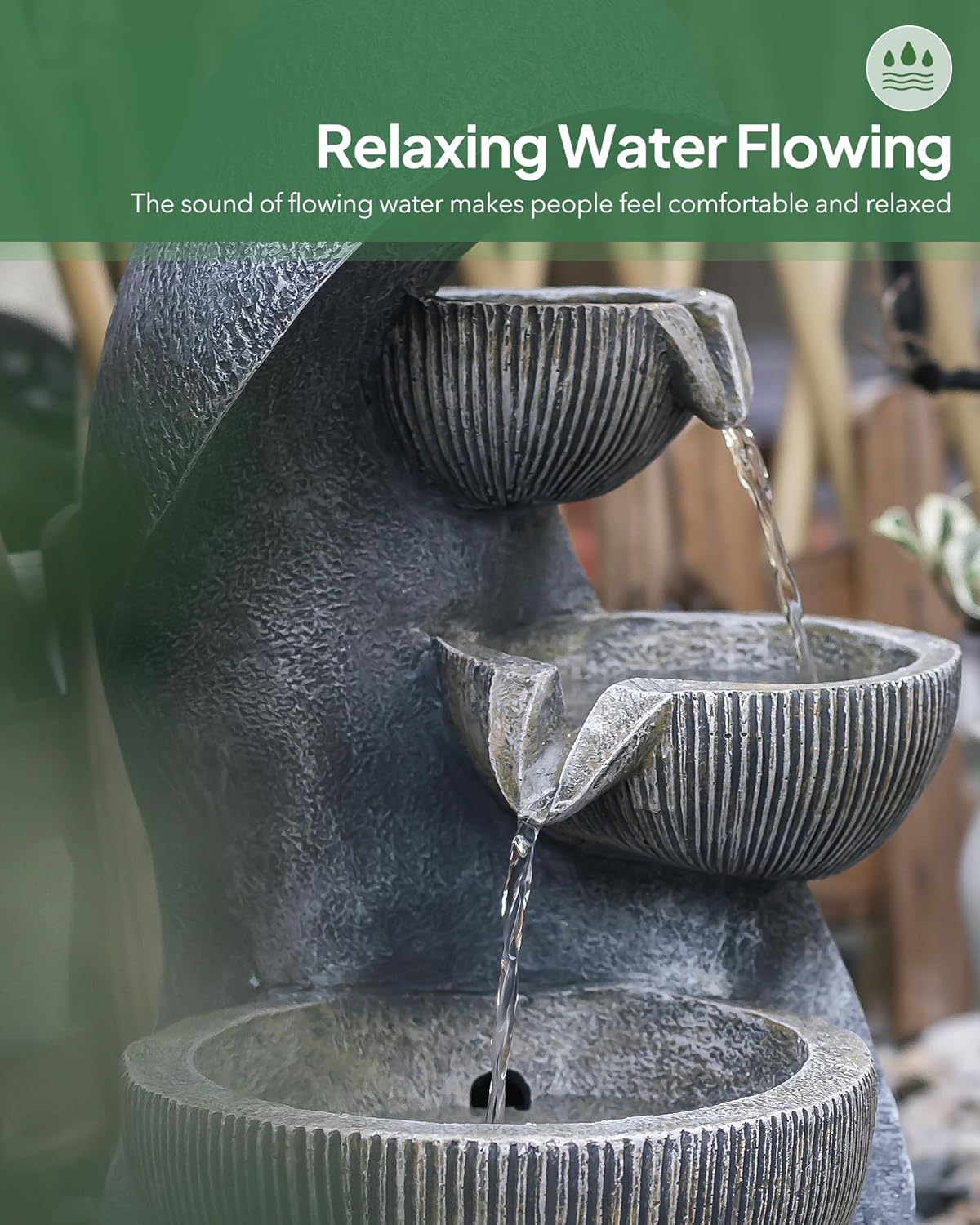 20" H Outdoor Water Fountain, Modern Outdoor Garden Fountains with LED Lighted for Garden, Patio, Deck, Backyard and Home Art Decor