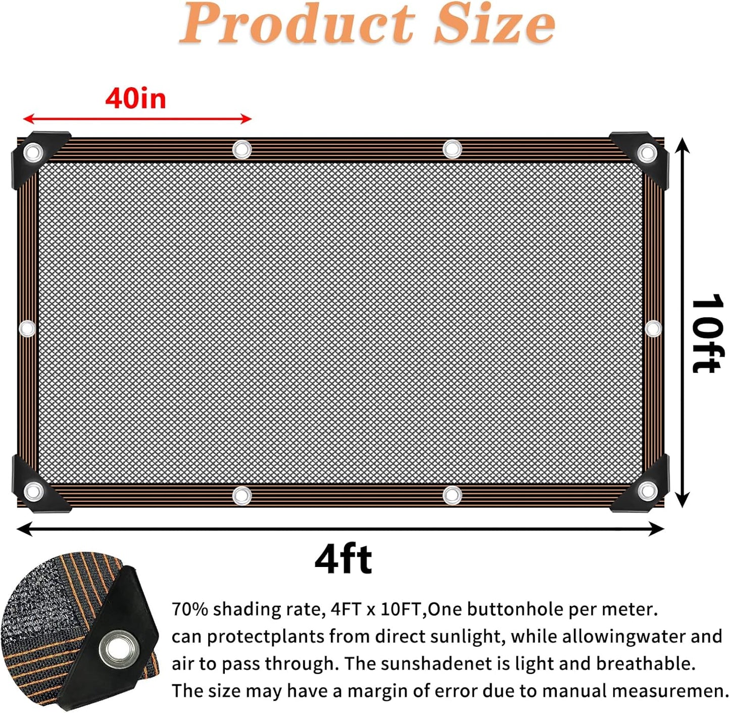 QLOFEI Shade Cloth for Garden, 70% Sun Screens for Patio Pergola Outdoor, Easy to Hang Mesh Tarp Shade Cloth with Grommets, Shade Neting Cover for Kennel Chicken Coop Plant Shade Sail, 4x10 FT