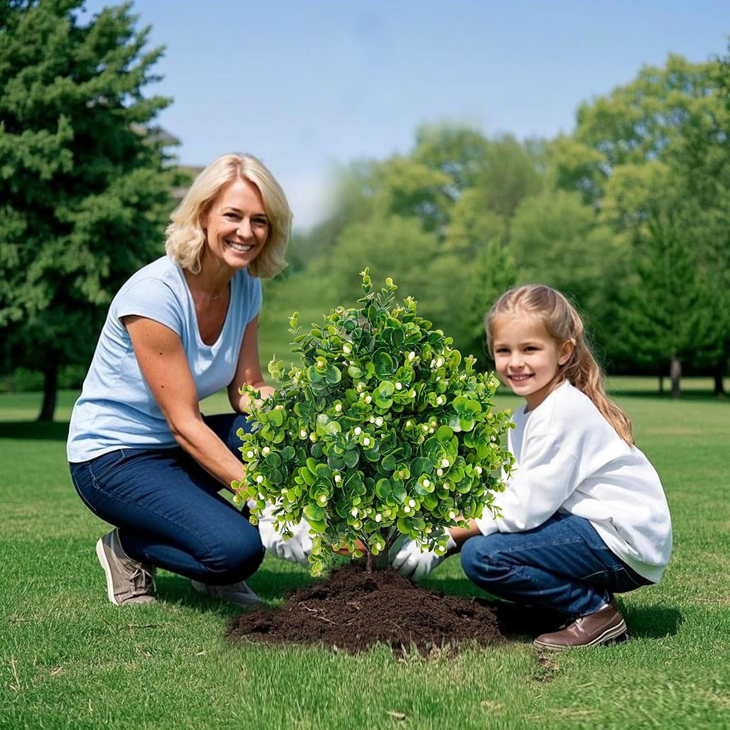 Artificial Boxwood Topiary Ball Trees 21.6" Tall UV Resistant Artificial Bushes, Set of 2 Faux Plants with Spike Easy to Push in The Ground for Indoor Outdoor Garden