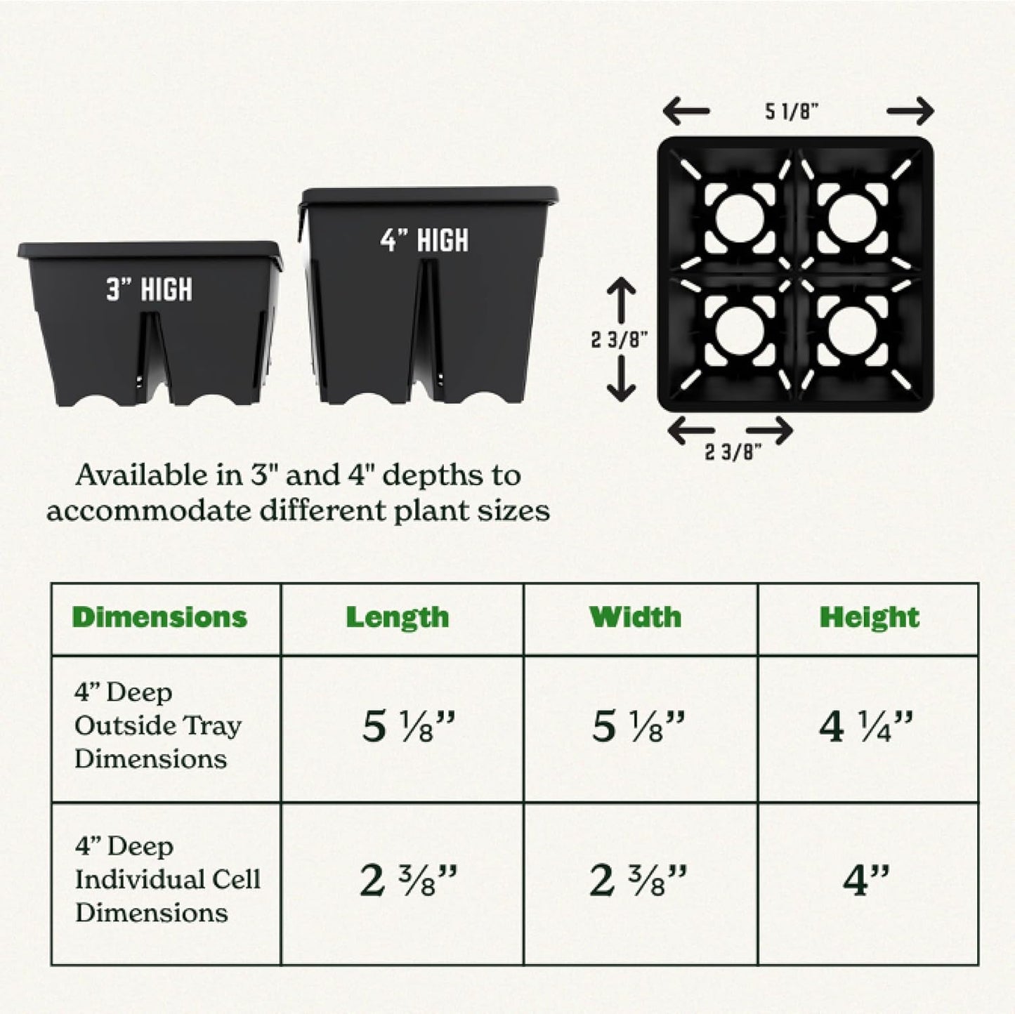 Epic Gardening Reusable Seed Starter Tray - 4 Cell 3"/8 Seedling Starter Trays - Easy Watering, Indoor Greenhouse, Plant Starter, Gardener-Friendly for Seedlings | UV-Treated & BPA-Free - Black