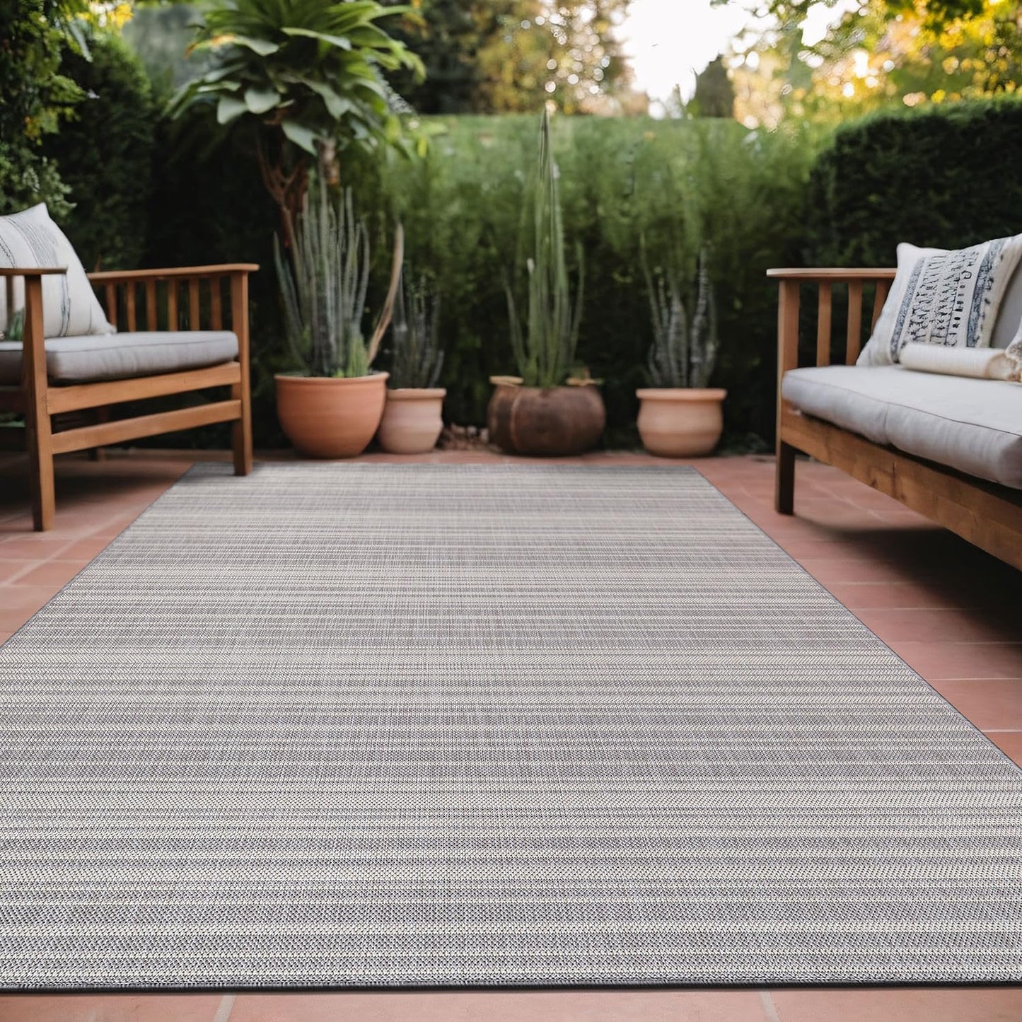 Stripe Outdoor Rug 10x14 Washable Outside Carpet for Indoor Patio Porch Waterproof Easy Cleaning Non Shedding Area Rugs Gray 10 x 14