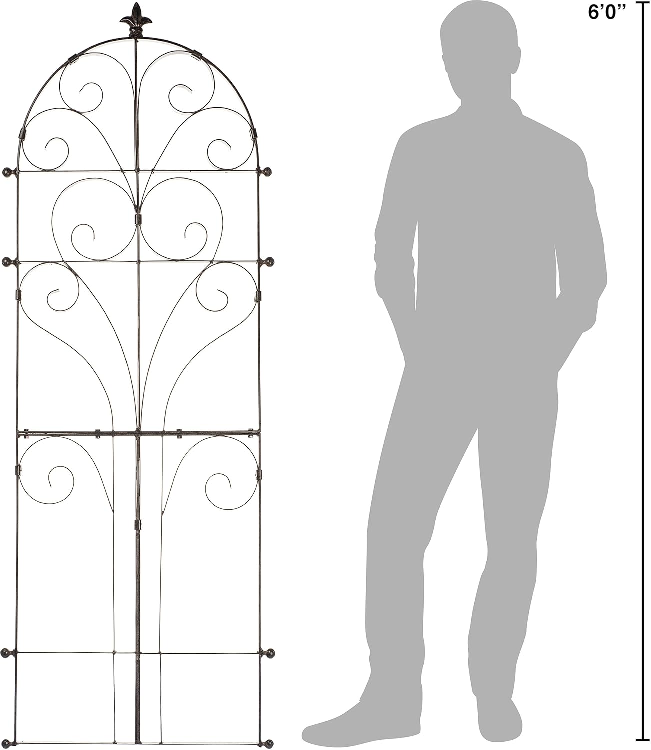 H Potter Garden Trellis for Climbing Plants Iron Metal Outdoor Scroll Wall Decor or Flowers Roses Vine Ivy Clematis GAR214 Large