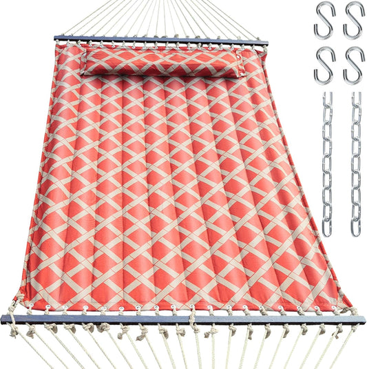 13FT Double Hammock With Spreader Bars - 600 lbs Capacity, Detachable Pillow, Heavy Duty Hanging Tree Design for Outside, Patio, Garden, Backyard, Beach, and Poolside
