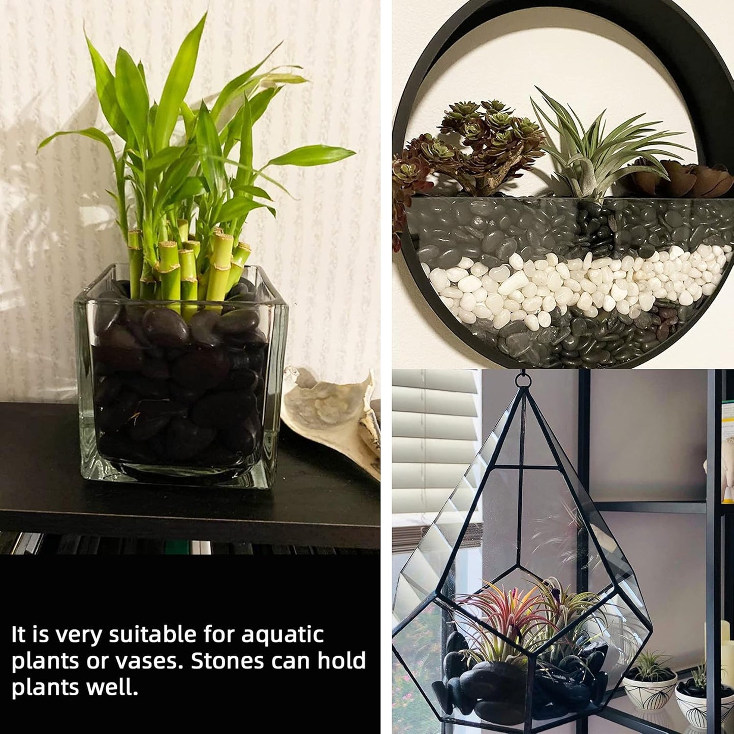 Black Pebbles for Plants 7lb Bulk Bag Aquarium Gravel 0.5"- 1" Decorative Polished Fish Tank Stone River Rocks