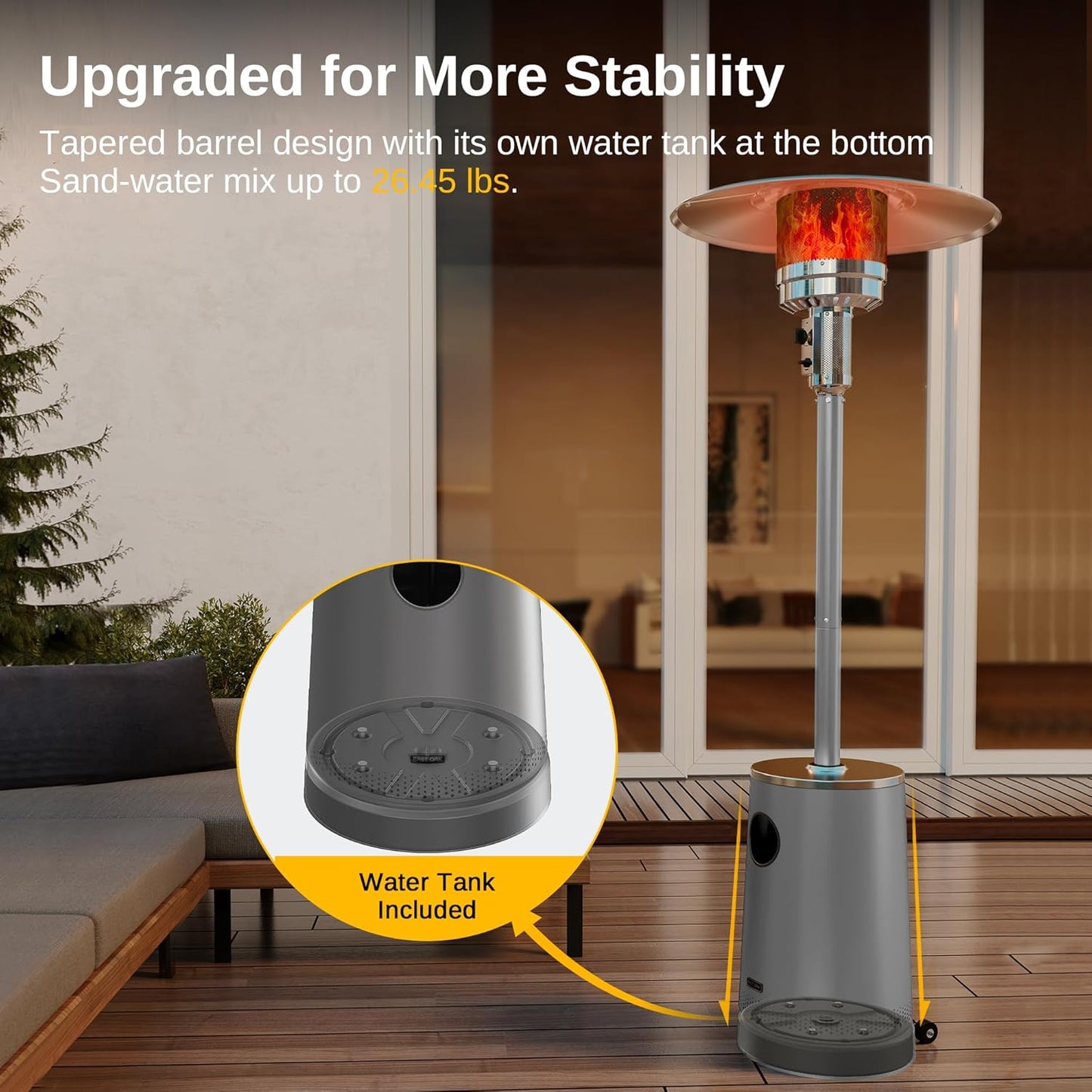 EAST OAK 50,000 BTU Patio Heater with Sand Box, Table Design, Double-Layer Stainless Steel Burner, Wheels, Triple Protection System, Outdoor Heater for Home and Residential, Lava Smoke