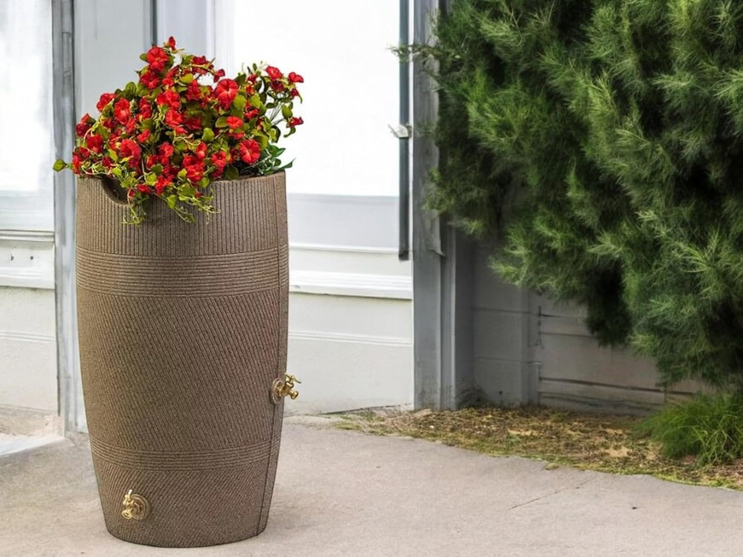 Impressions Havana Rain Barrel and Planter Top, 50 Gallon Capacity, Khaki Granite (1 Pack)