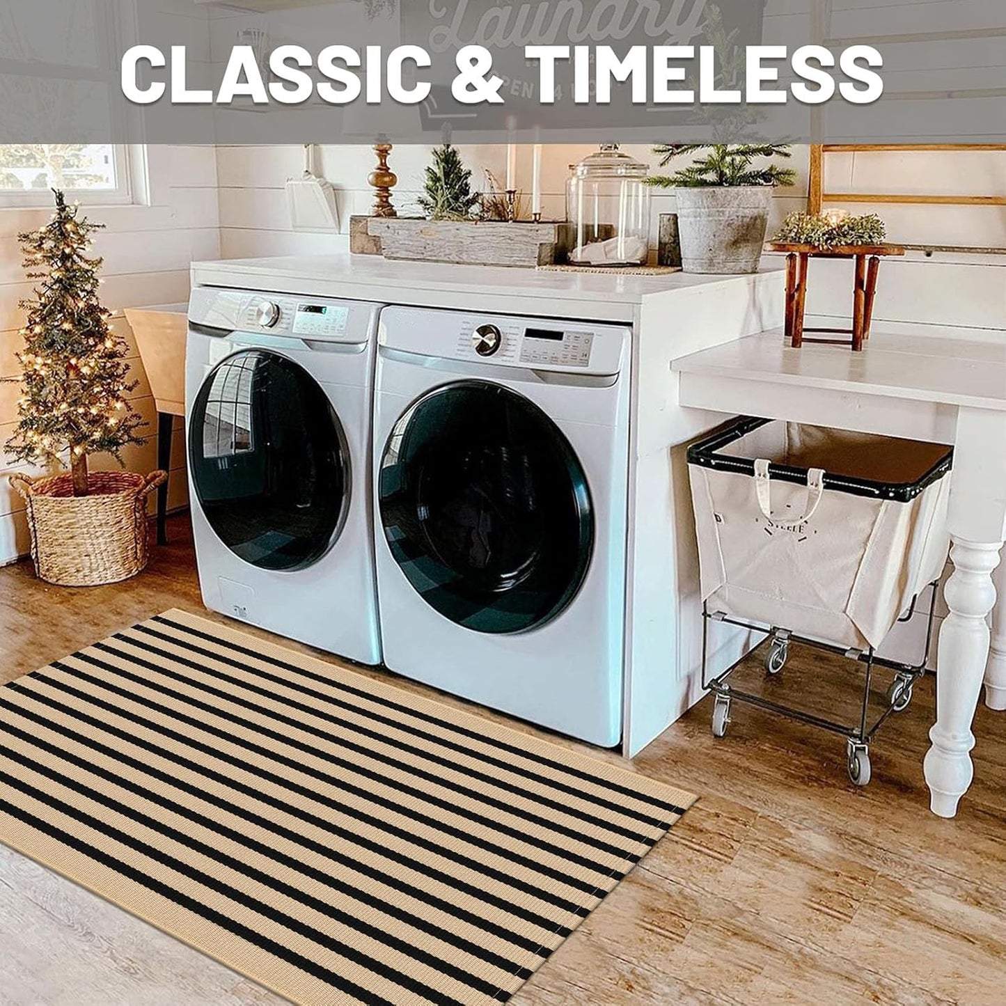 IOHOUZE Striped Area Rug 2.3'x3.6' Front Door Rugs Small Washable Area Rug for Front Porch, Spring Summer Welcome Door Mats Outdoor Indoor, Doormat for Entryway Porch Entrance, Tan/Black