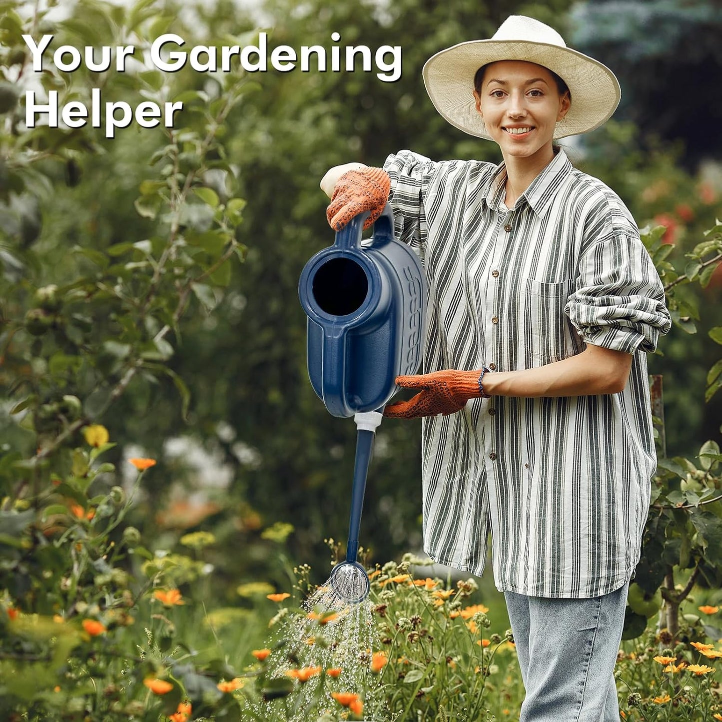 2 Gallon Watering Can for Outdoor Plants, Plant Watering Can with Removable Long Spout and Stainless Steel Sprinkler Head, Large Water Can for Garden Flowers Vegetables