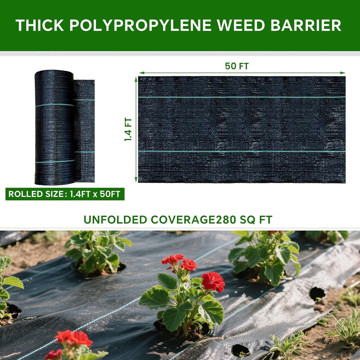 Weed Barrier Landscape Fabric Heavy Duty,3.2 OZ Premium Garden Weed Blocker Fabric for Weed Control, Plastic Ground Cover with Woven Weed Cloth,Durable Landscaping Fabric (1.4ft x 50ft)
