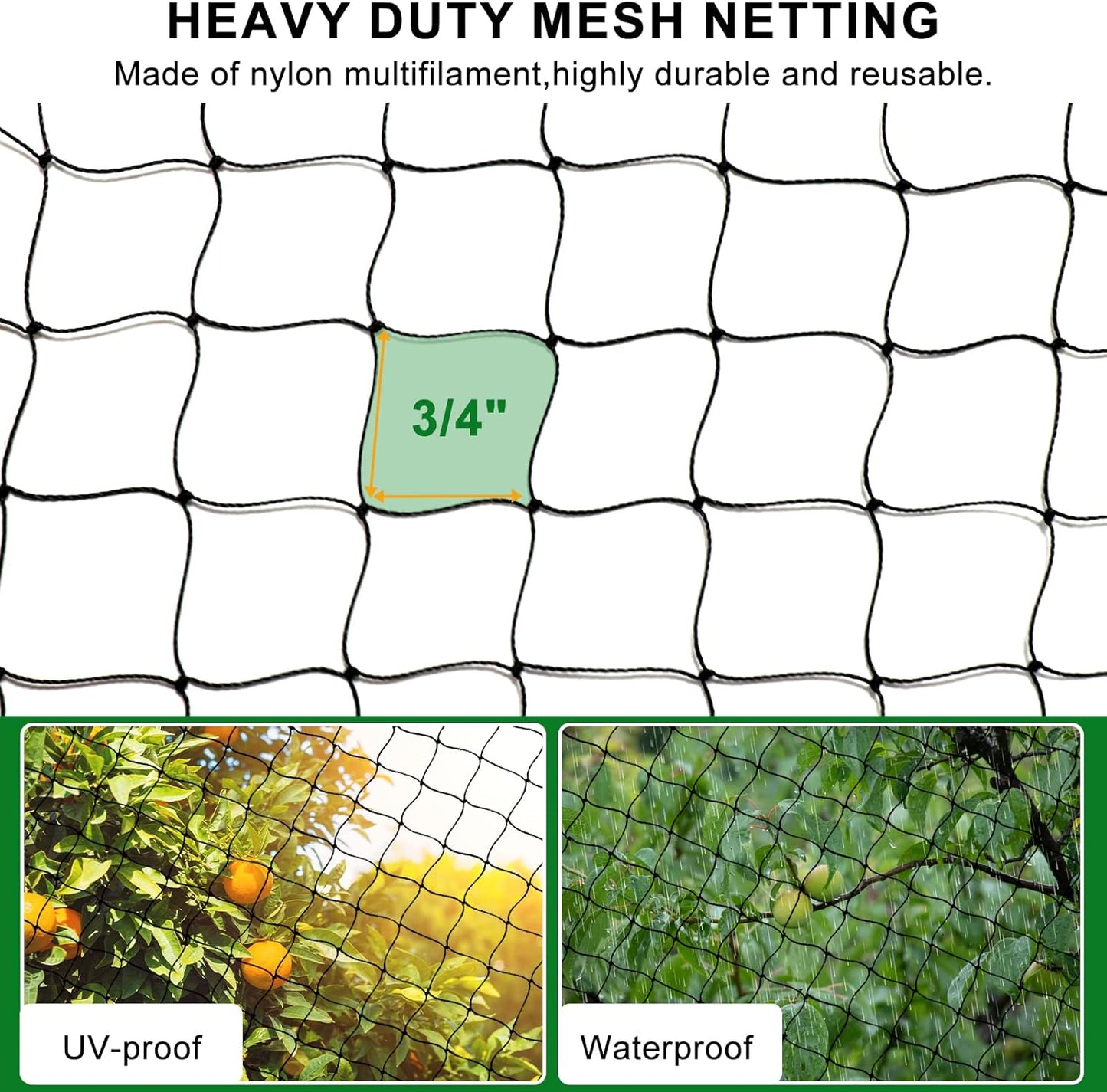 Bird Netting 50'x50 Hawk Net to Protect Chickens, Nylon 3/4" Mesh Poultry Netting for Chicken Coop Roof, Trellis Netting for Fruits Trees Plant