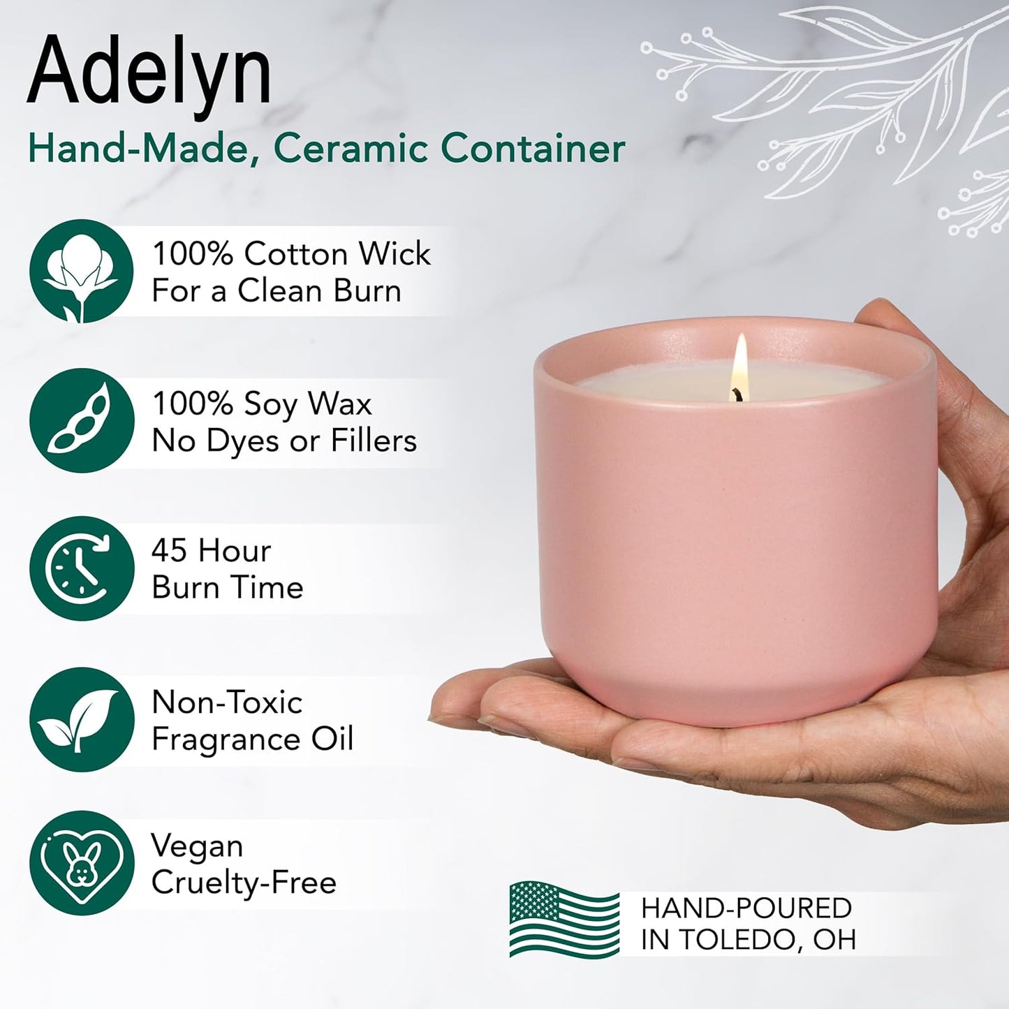 The Growing Candle, Wild Flower Scented, 8oz Ceramic Pot, Single Wick Aromatherapy Candles, 100% Soy for Women and Men, Adelyn