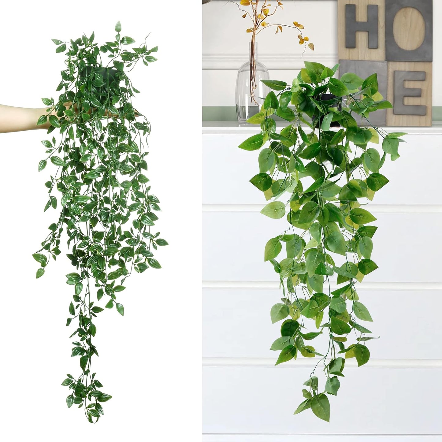 Sggvecsy Fake Hanging Plants 4 Pack Artificial Hanging Eucalyptus Plants Fake Potted Greenery Faux Eucalyptus Mandala Vine Ivy Vine Leaves Pea Pod for Home Indoor Outdoor Wall Garden Decor
