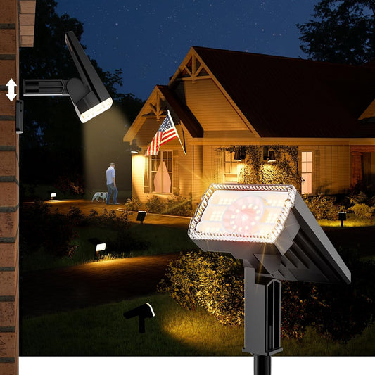 Large Panel Solar Spot Lights Outdoor 4 Pack, [58 LED/3500K/3 Modes] Solar Pathway Lights Waterproof IP67, Auto On/Off, 2-in-1 Wall Light Outdoor Light for Tree Yard Garden Pathway