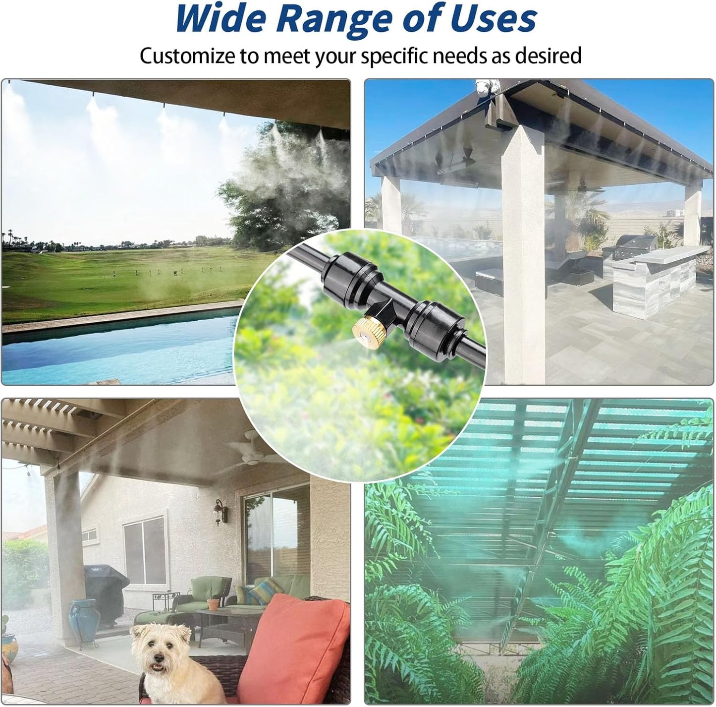 Misters for Outside Patio, 88ft Misting Line + Filter + 37 Brass Misting Nozzles +Brass Adapter(3/4") Misting System for Garden, Greenhouse, Trampoline and Chicken Coop
