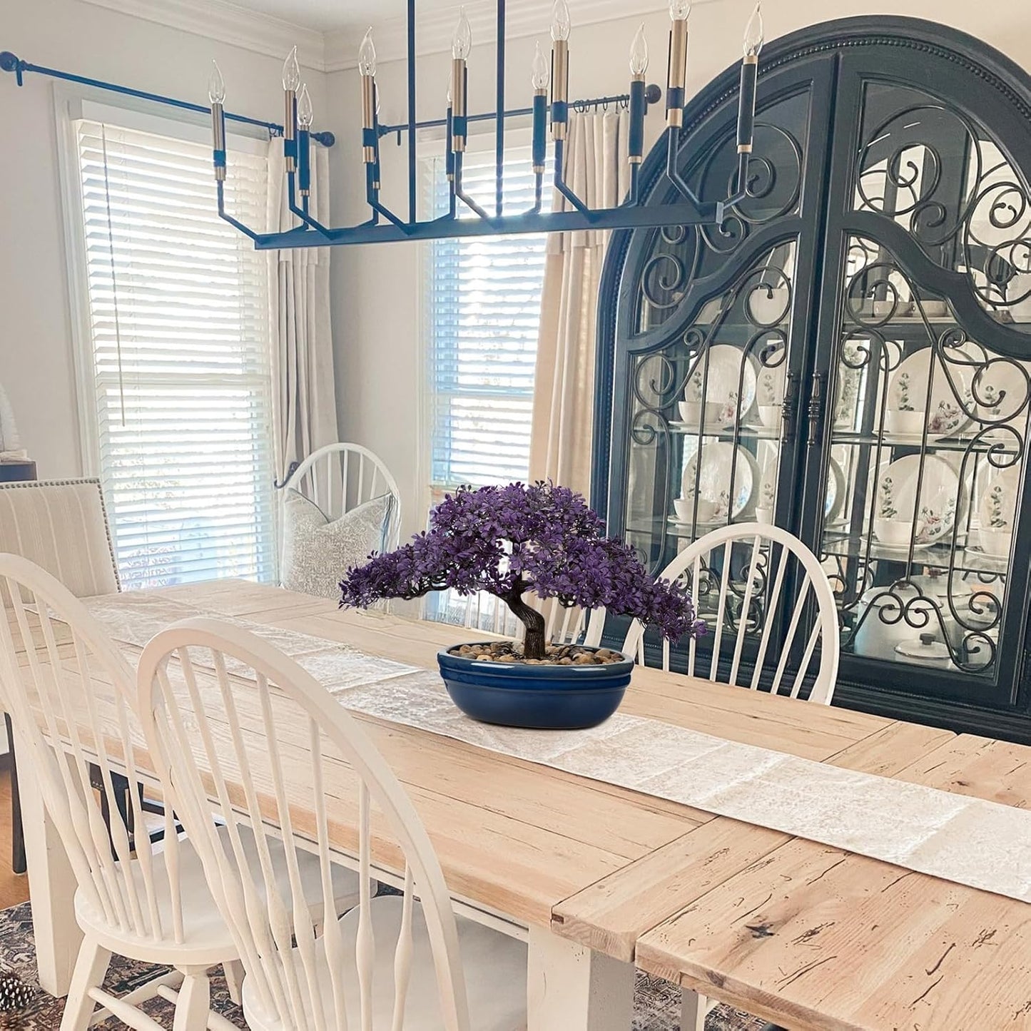 Artificial Bonsai Tree Juniper Faux Plants Indoor Fake Plants Decor with Blue Ceramic Pots for Home Table Office Desk Bathroom Shelf Bedroom Living Room Farmhouse Decorations