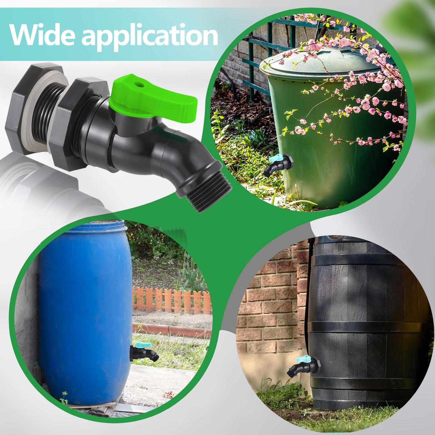 High Flow Rain Barrel Spigot Kit with Bulkhead Fitting，Rain Barrel Drain Valve for Rain Water Barrel, Water Tanks, 55 Gallon Drum ，3/4 GHT Outlet