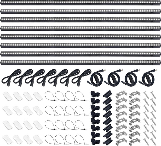 Barrina T5 Plant Lights for Indoor Growing, 3FT 128W (8 X 16W) Led Grow Light with Magnetic Design, Full Spectrum Grow Light Strip with Black Cover, Plug and Play, 5000K, 8 Packs