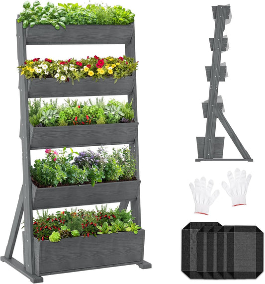 Wooden Vertical Raised Garden Bed, 5 Tier Garden Planters Raised Beds Freestanding Plant Stand Flower Rack Wooden Planter Box for Plants Herbs Flowers Vegetables Outdoor Indoor Gardening