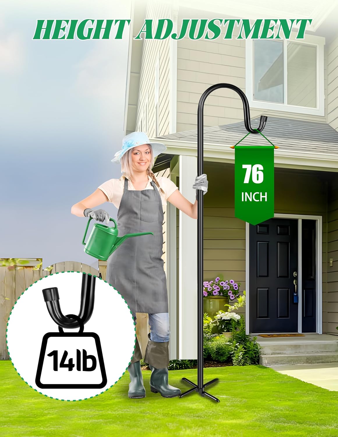 XDW-GIFTS Bird Feeder Pole for Outdoor, 2-Pack 76 Inch Shepherds Hooks Heavy Duty Garden Pole for Hanging Plant Basket, Solar Light Lanterns, Garden Plant Hanger Stands with 5 Base Prongs