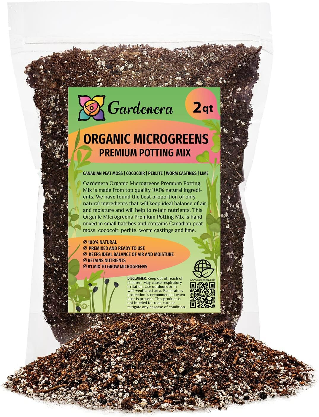 Hand-Blended Organic Microgreens Premium Potting Mix, Enriched with Canadian Peat Moss, Cococoir, Perlite, Worm Castings, and Lime - 2 Quart
