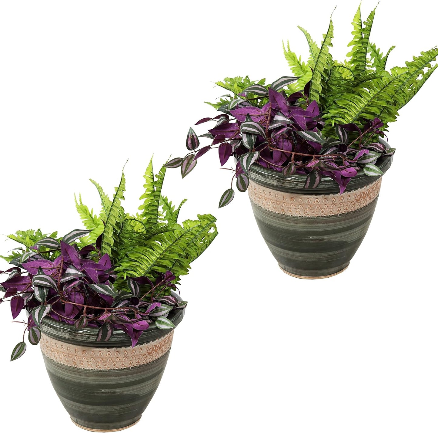 Sunnydaze Purlieu 12-Inch Outdoor/Indoor Ceramic Planters - Set of 2 -Tempest