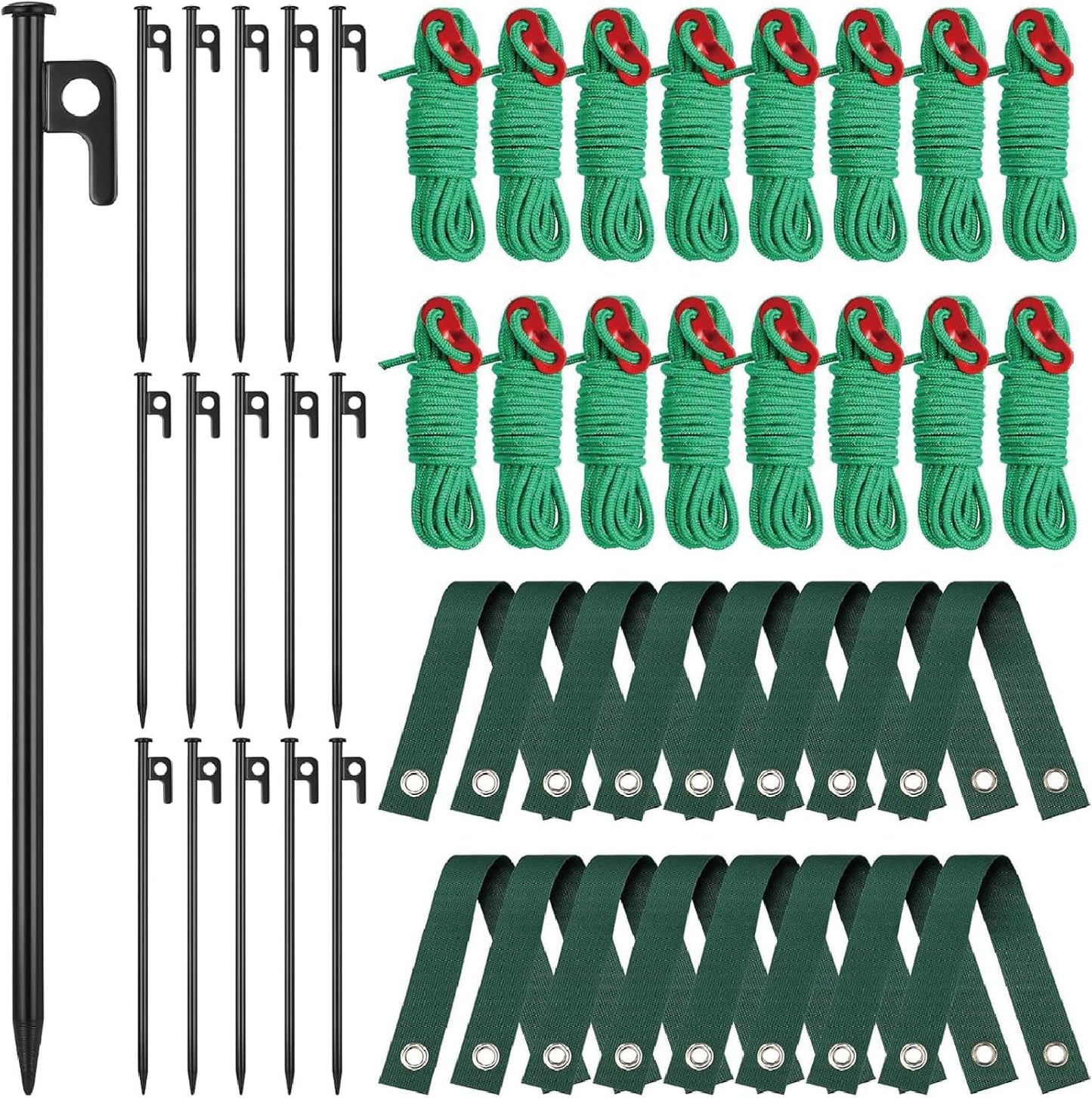Suzile 60 Pcs Tree Stake Kit, Heavy Duty Tree Staking and Supports for Leaning Trees Include 11. 8'' Steel Stakes 15. 8'' Support Straps 13. 12 ft Ropes for Anchoring Hurricane Protection (Green)