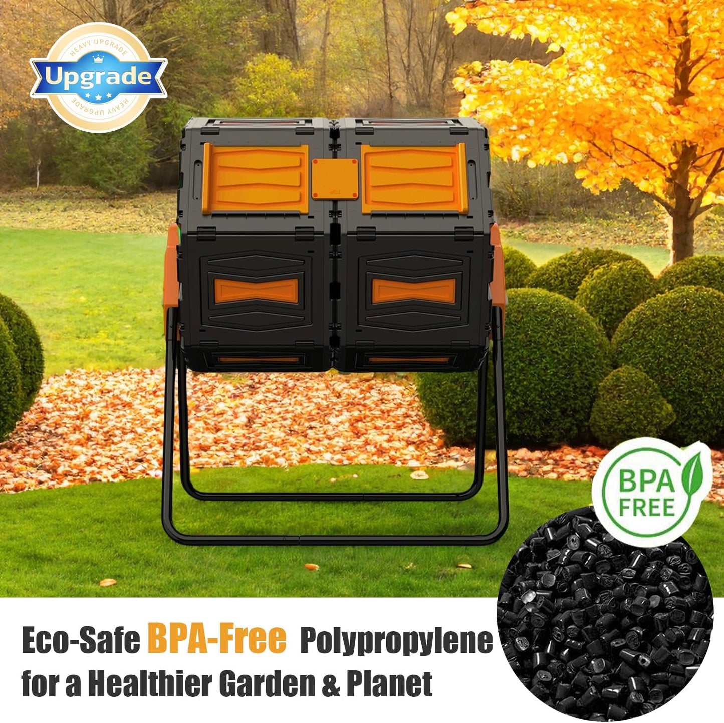 Compost Bin, 45 Gallon Dual Chamber Composter Tumbler, 360 Rotating Compost Bin Outdoor BPA-Free Fast-Working Tumbling Compost Barrel, Large Composting Bin Kitchen Garden Compost Tumbler