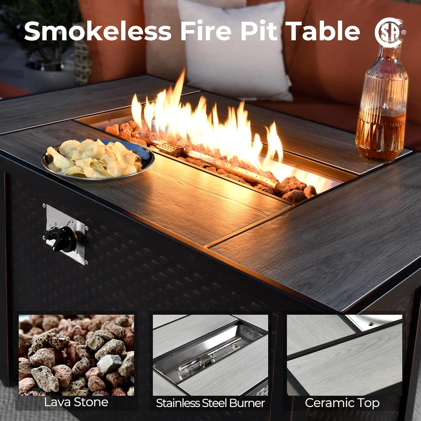 HOOOWOOO Outdoor Sectional Patio Furniture Set with Fire Pit Table,10 Pieces Wicker Conversation Sets L Shaped Couch,Extra Deep Out Door Sofa Outside Furniture with Swivel Chairs,Denim Blue