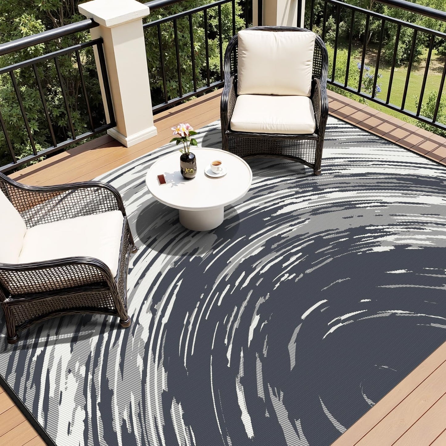 COCOER Modern Outdoor Rug 9x12 Reversible-Waterproof Outdoor Patio Rug-Quick Dry Outdoor Area Rugs Indoor Outdoor Rugs-Outside Rug Patio Decor for Porch Deck Balcony Backyard
