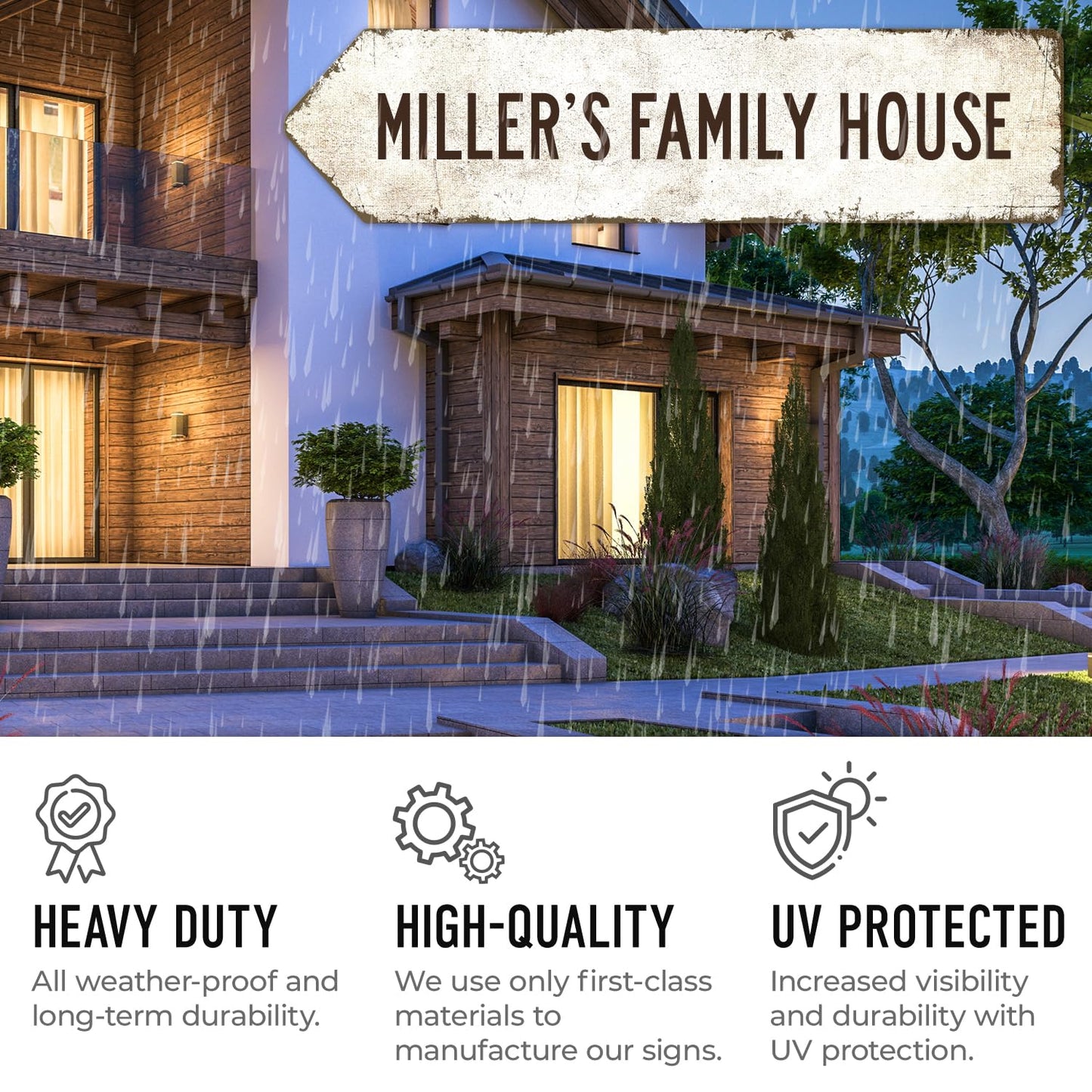 Rustic Custom Sign, Personalized Left Directional Metal Composite Street Sign for Indoor and Outdoor Use 6x24 Inches, ACM Made in the USA