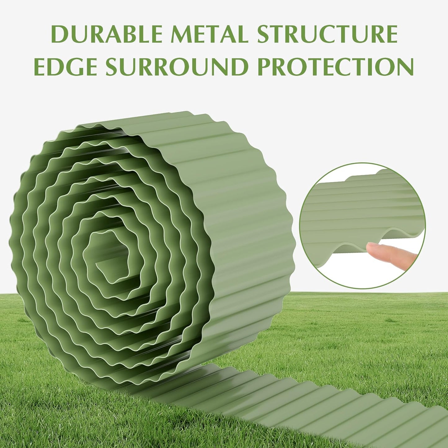 Metal Garden Edging Border, Corrugated Steel Landscaping, DIY for Lawn (Green, 6 Inch x 40FT)