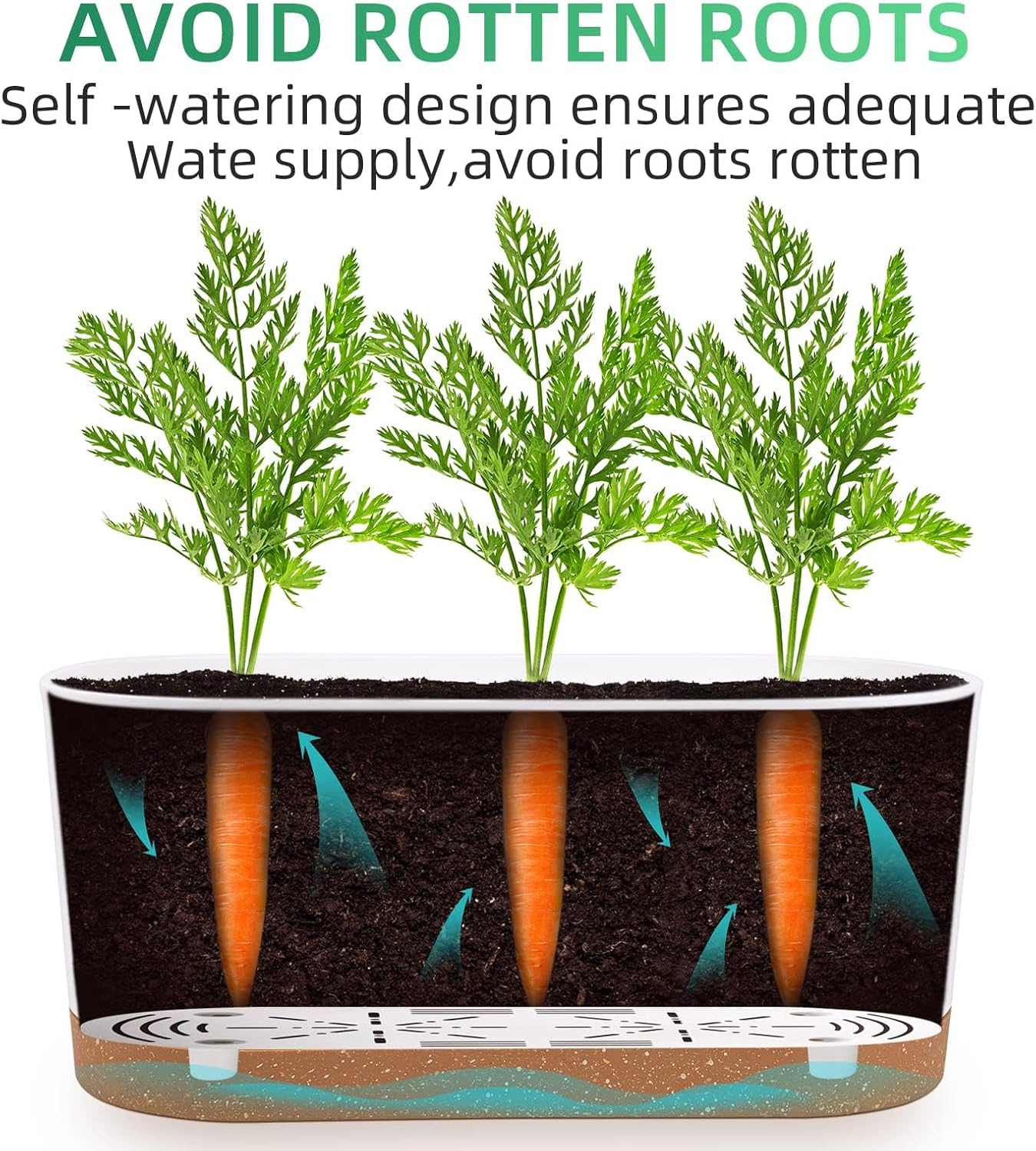 QCQHDU 16" L x 7.6" W x 7" H Window Planter Box, 2 Pack Self Watering Pots for Indoor Plants with Drainage Holes & Saucer, Outdoor Flower Pots Home Garden Modern Decor