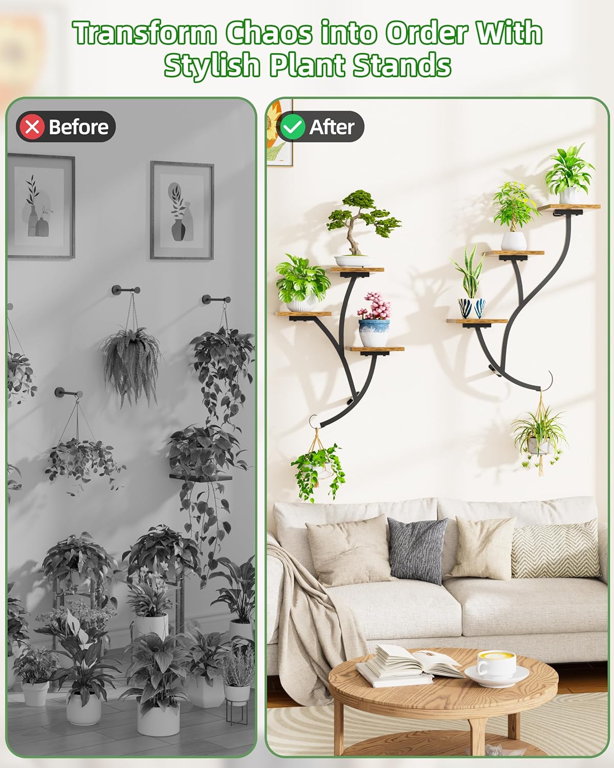 Wall Planters for Indoor Plants 2 Pack, 6 Tiered Wall Plant Holder Hanging Planters Plant Stand Indoor, Window Plants Shelves for Living Room Patio