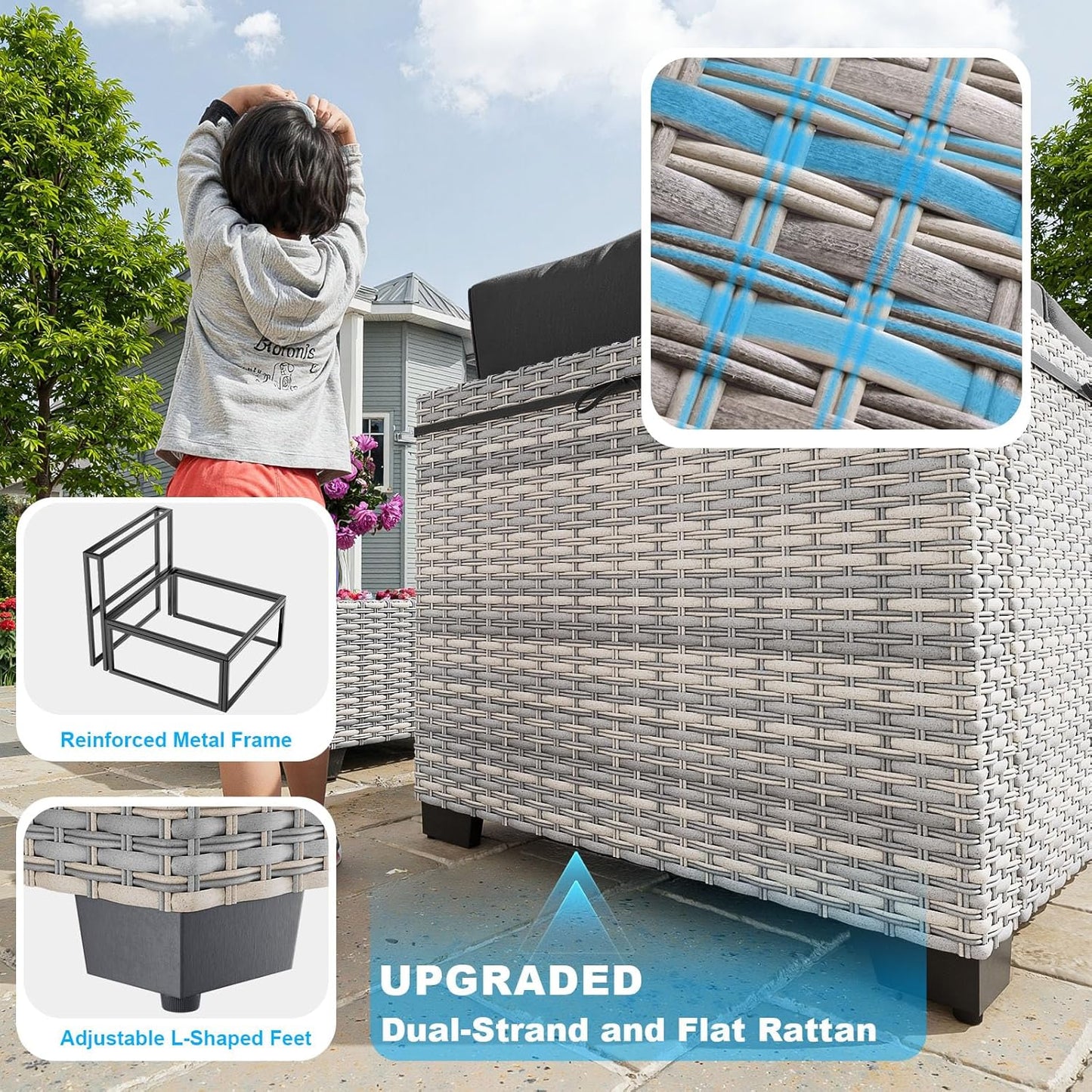 14-Piece Patio Furniture Set, Outdoor Sectional with Thick Cushions, Modular Patio Sofa, Dual-Strand Wicker Rattan, Rust-Resistant Frame, Backyard Furniture for Garden, Deck, Black