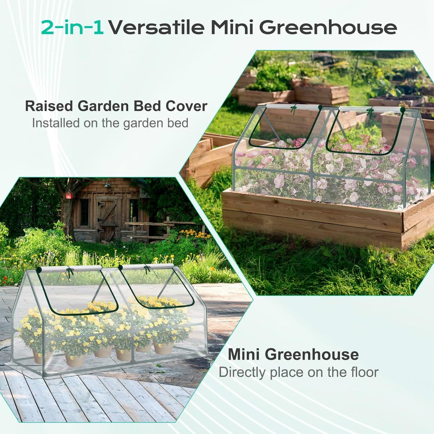 BPS 4x2x2 ft Mini Greenhouse with Transparent PVC Cover UV-Protected Roll-Up Zipper Windows, Ideal for Indoor or Outdoor Use on Raised Garden Beds