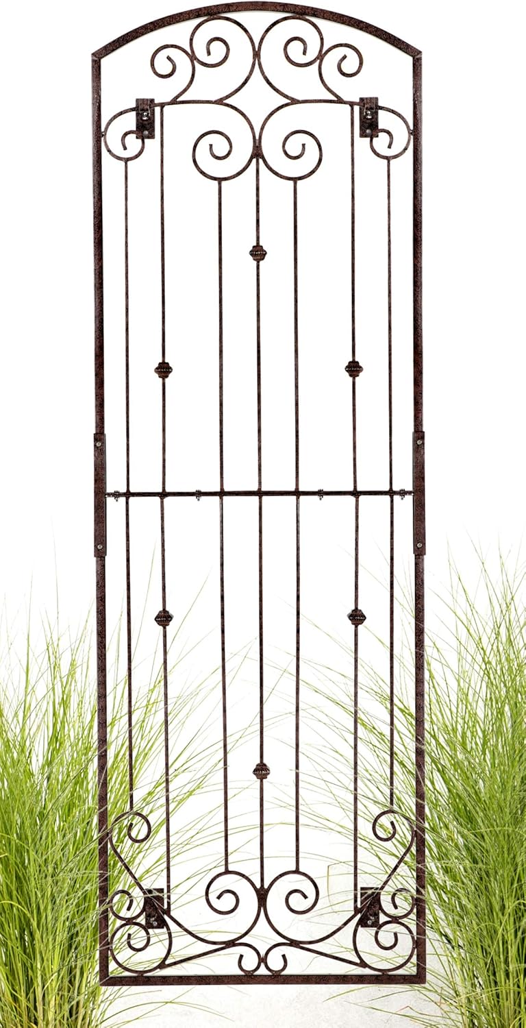 H Potter Garden Trellis for Climbing Plants Vertical Wrought Iron Panels Scroll Metal Wall Trellises Large Tall Arched Home Garden Outdoor 8 Foot Decorative Fence Privacy Screen Outdoors