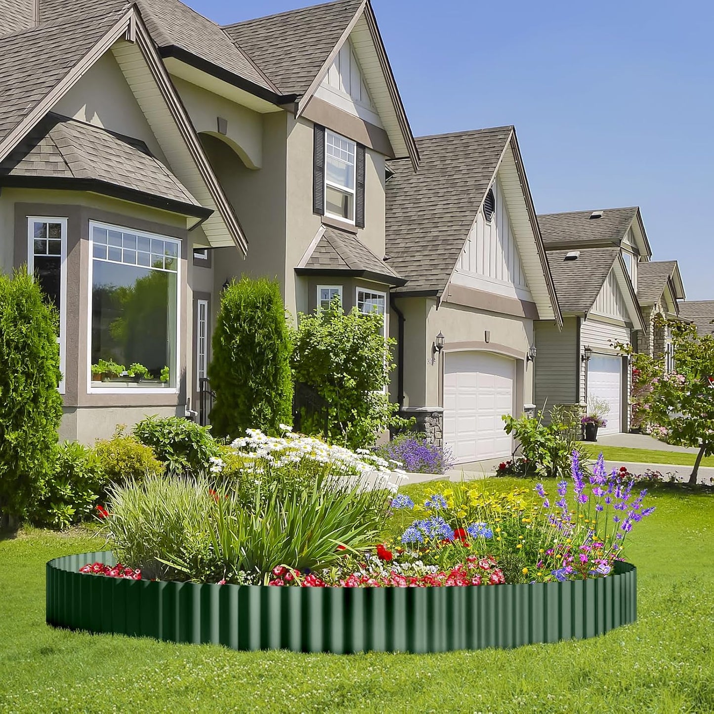 Land Guard Corrugated Metal Garden Edging, 6"×25Ft Steel Landscape Edging, Corrugated Metal Yard Edging Borders, Steel Edging for Landscaping, Garden Fence, Lawn, Flower Bed (Olive-Green)