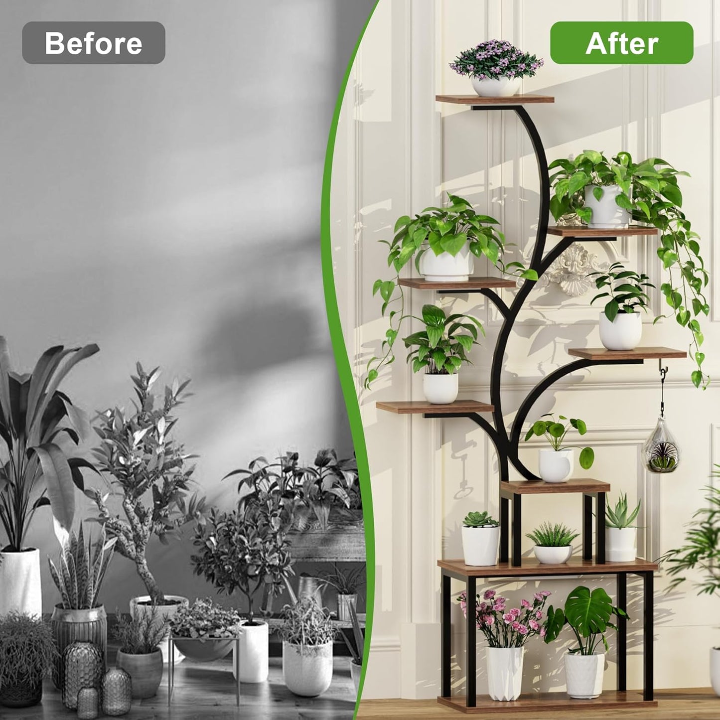 Plant Stand Indoor With Grow Lights, Plant Stand Indoor Tall, Metal Plant Stands Indoor Clearance, Tree Shaped Plant Rack Indoor (BlackTree)