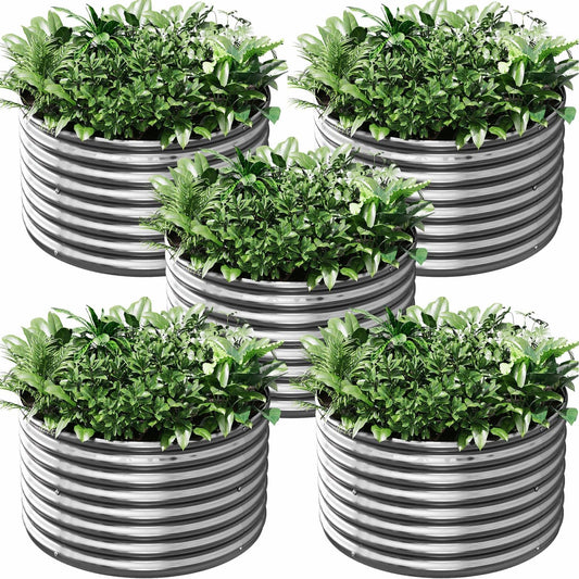 5 Pack 3x3FT Round Galvanized Raised Garden Bed Outdoor,Metal Garden Bed for Vegetables,Steel Raised Beds for Gardening,Above Ground Garden Box for Flower