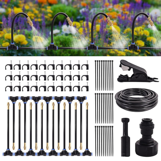 Drip Irrigation Kit, Flexible 360°Adjustable Watering System with Nozzle Control, Misting Hose for Garden, Greenhouse, Lawn, Yard & Potted Plants (49 Feets)