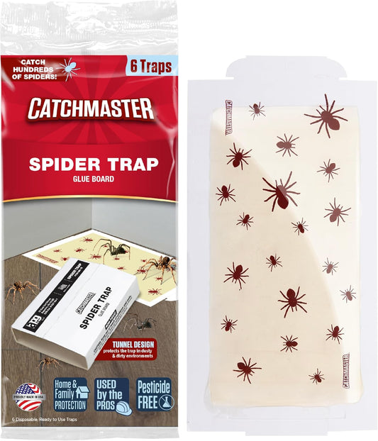 Catchmaster Spider Traps Glue Boards 6-Pack, Adhesive Bug Catcher, Insect, Scorpion, Cricket, Cockroach, & Spider Killer for Home, Bulk Glue Traps for House & Garage, Pest Control for Home