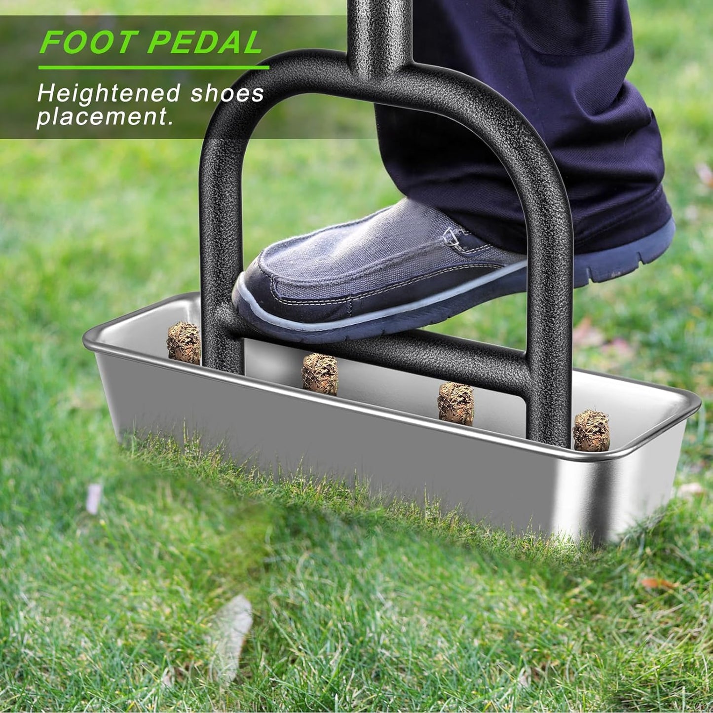 Dolibest Lawn Coring Aerator, Manual Lawn Aerator,4 Stainless Steel Corer Plug Aerator with Soil Core Storage Tray, Pre-Assembled Manual Grass Aerating Tool & Clean Hand Tool, Improving Lawn Health