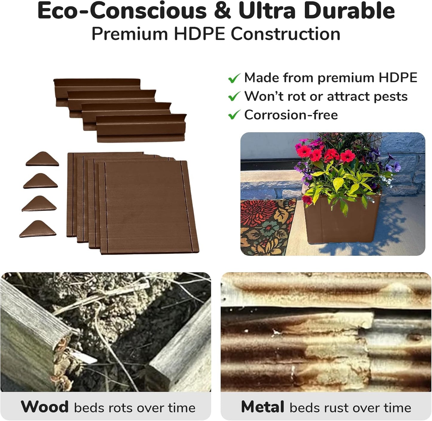 Raised Garden Bed - 1x1 ft Planter Box - Brown HDPE - No Tools Needed - DIY Kit for Urban Gardening, Flowers, Herbs & Vegetables - Made in The USA - 2 Pack