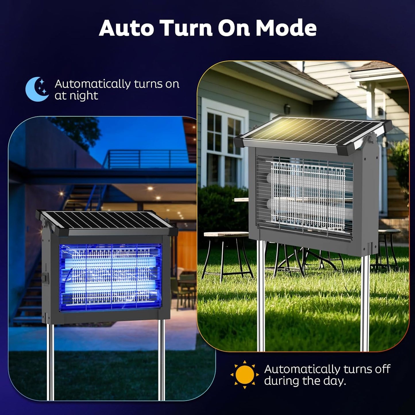 Solar Bug Zapper Outdoor, Mosquito Zapper Waterproof Electric Fly Zapper Rechargeable Mosquito Killer Lamp with 10W Solar Panel, 4500V Cordless Fly Trap for Backyard, Patio, Garden, RV, Camping