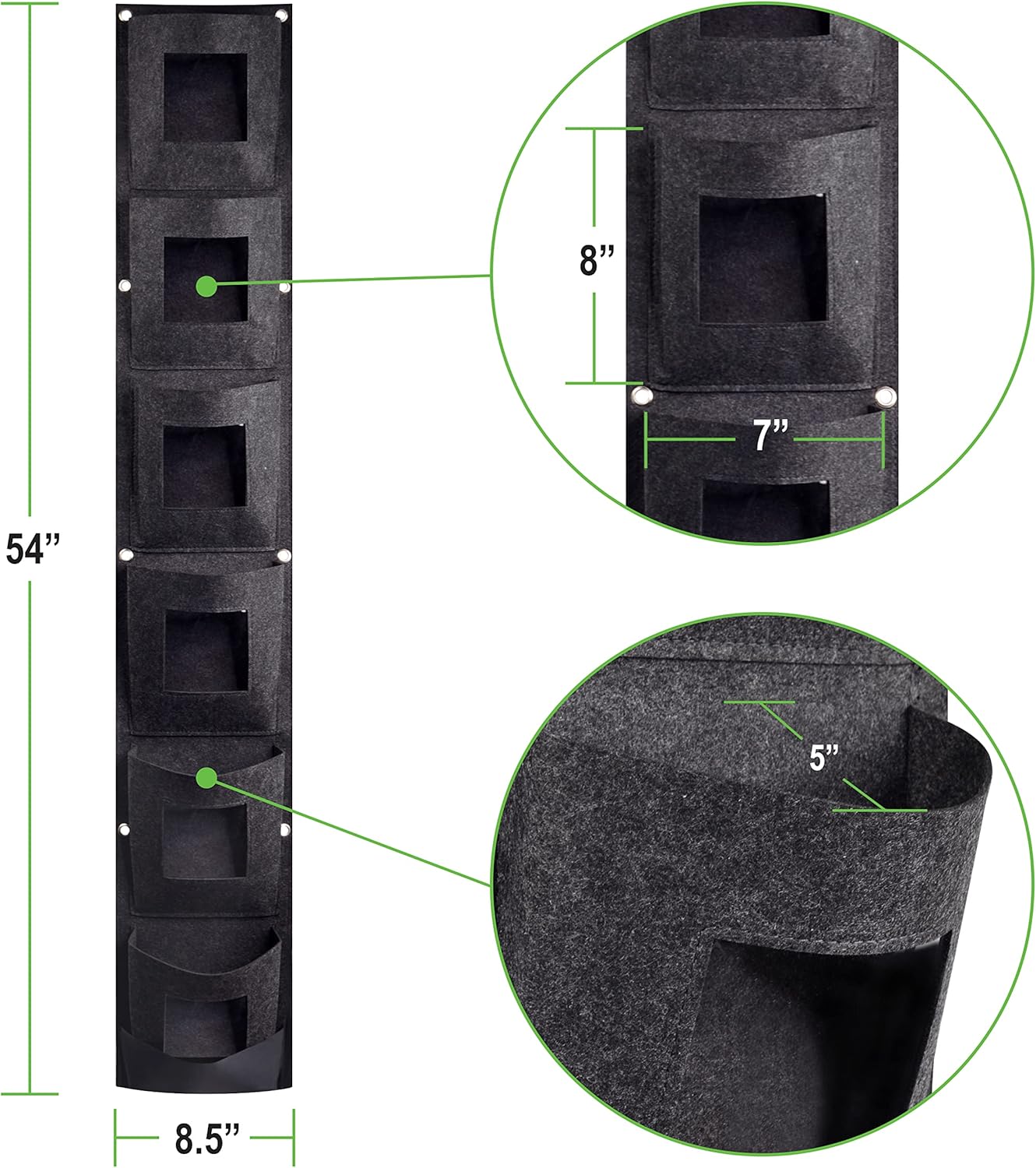 Hanging Planter Bags, Vertical Garden Planting Wall Gardening Grow Bag, 6 Pockets Large Wall Planter - Indoor Outdoor Plants Flowers Herbs, Waterproof Reusable